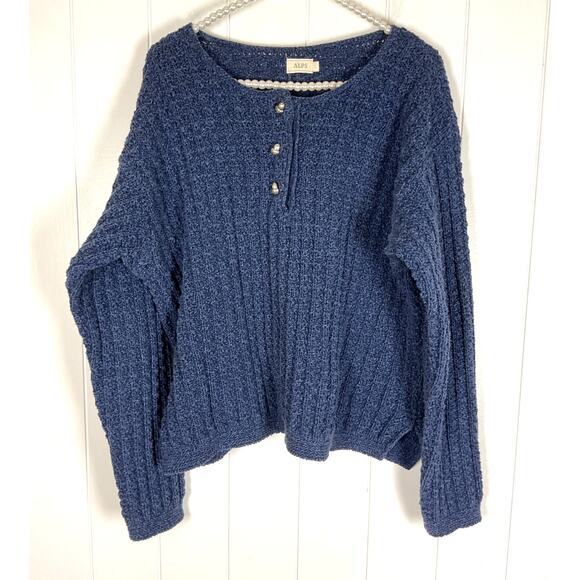 ALPS Unisex Navy Henley Knit Sweater with Metal Buttons Size Large - Picture 1 of 6